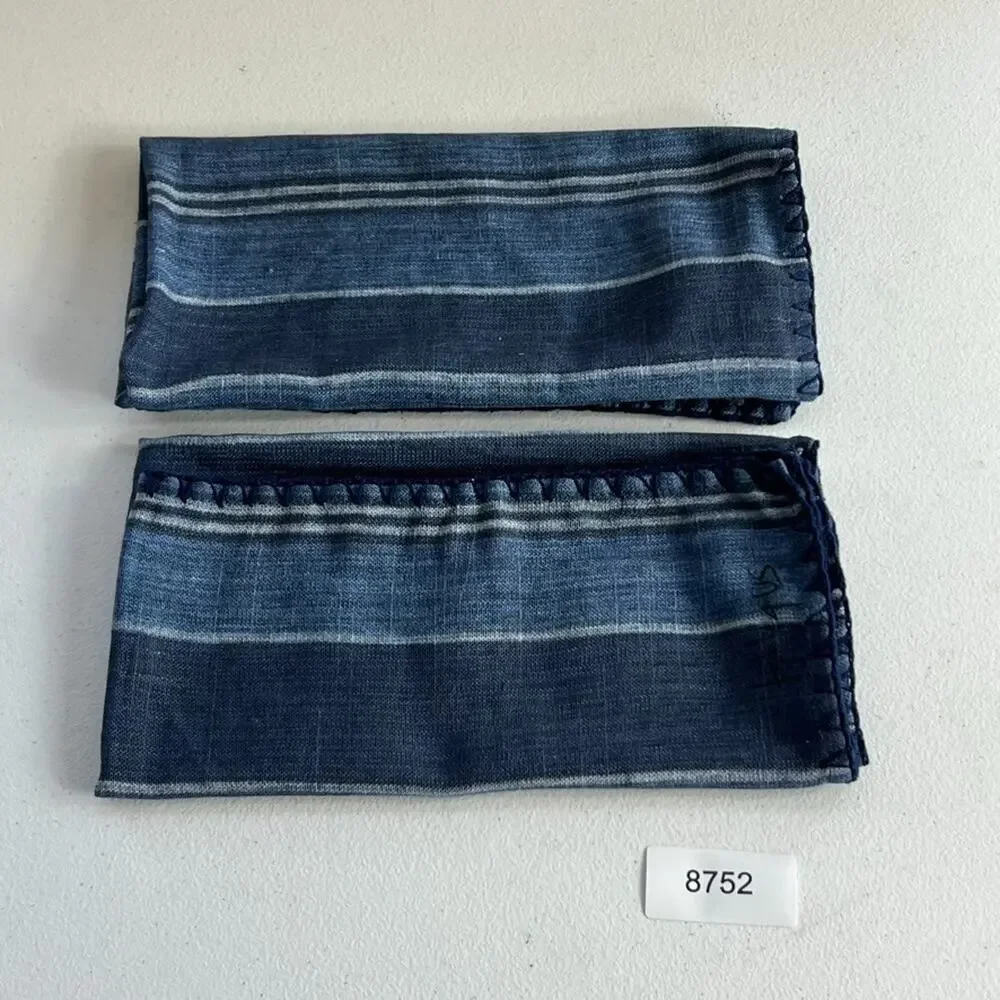 Iza Silva Indigo Blue Stripe Table Napkins Set of 2 Linen Blend 20